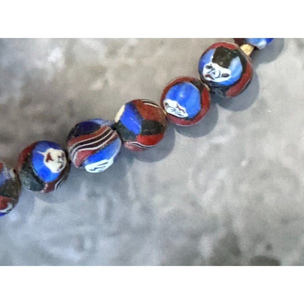 Vintage Millefiori Ghost Face Mosaic Bead Necklace 48 Handcrafted Beads 12-14mm - Picture 12 of 16